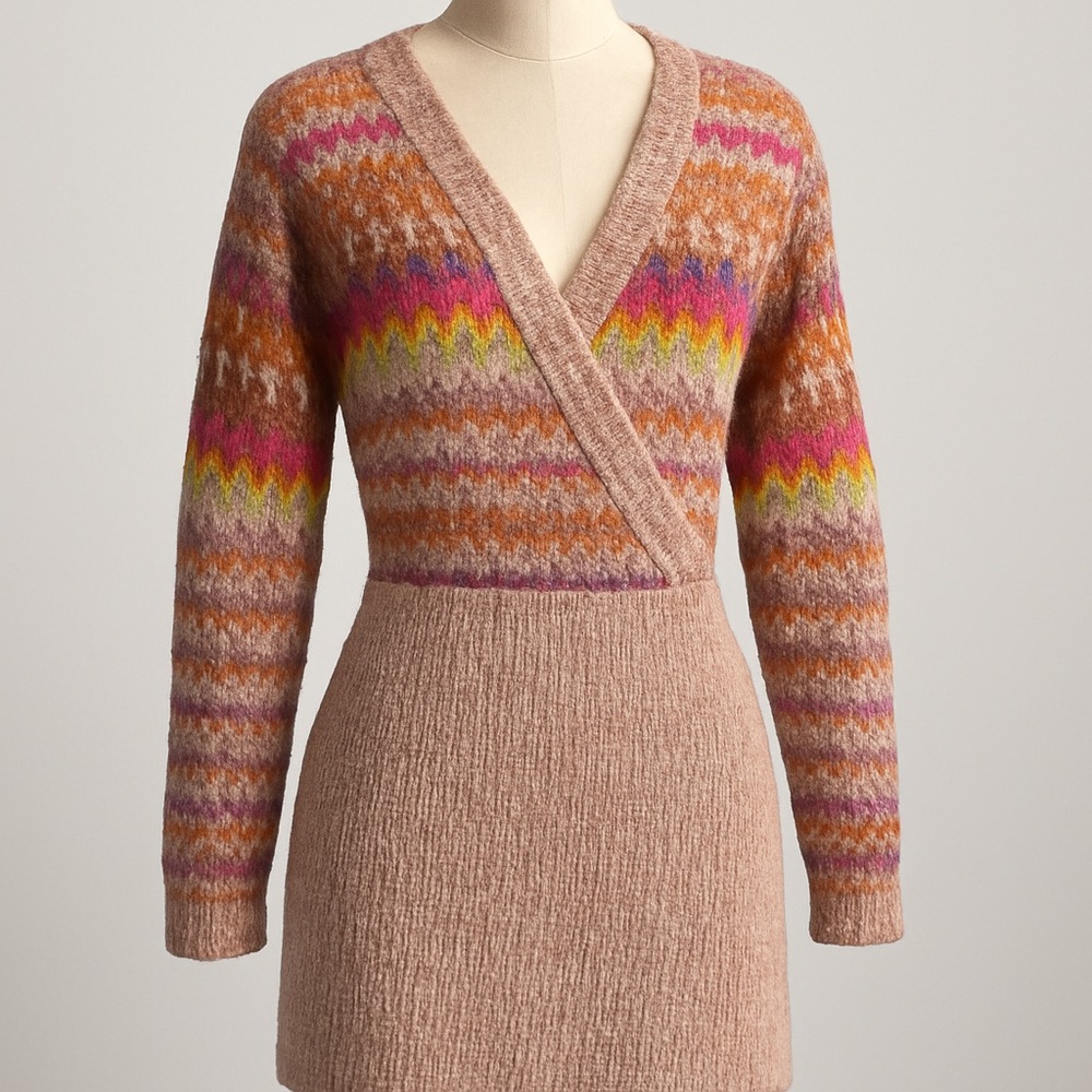 Free People- Multicolor V-Neck Women's Sweater Dress
